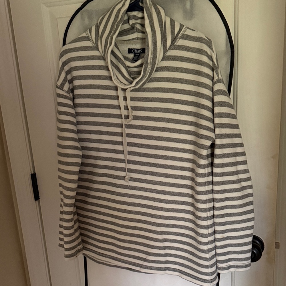 Chaps Striped Cowl Neck Sweater in Cream and Gray